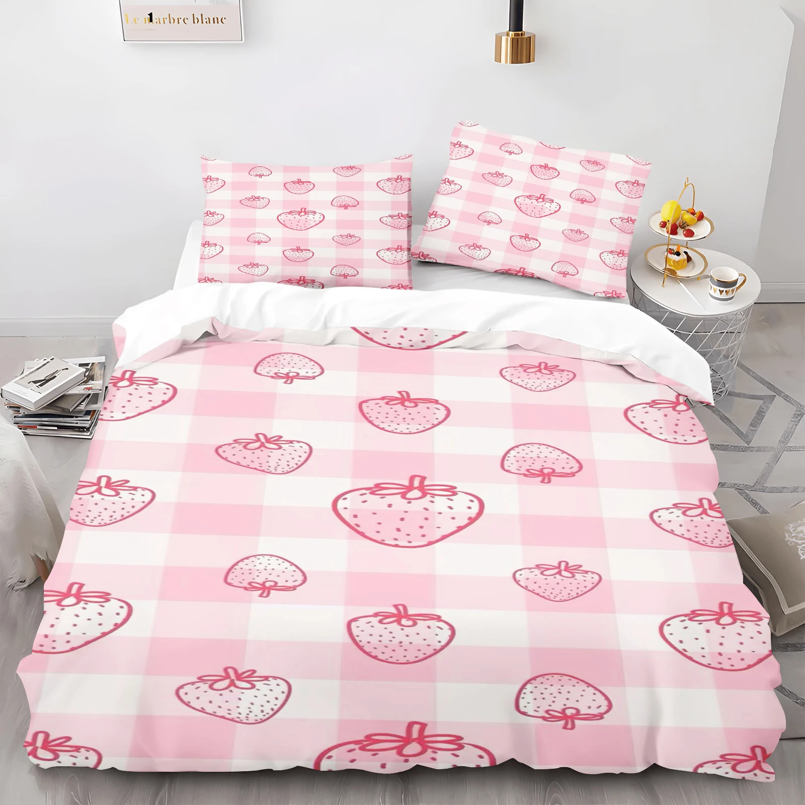 Strawberry Duvet Cover Cartoon Print 3D Exquisite Digital Printing Bedding Set Comforter Bed Youth Home Decor Kids Girls Gift