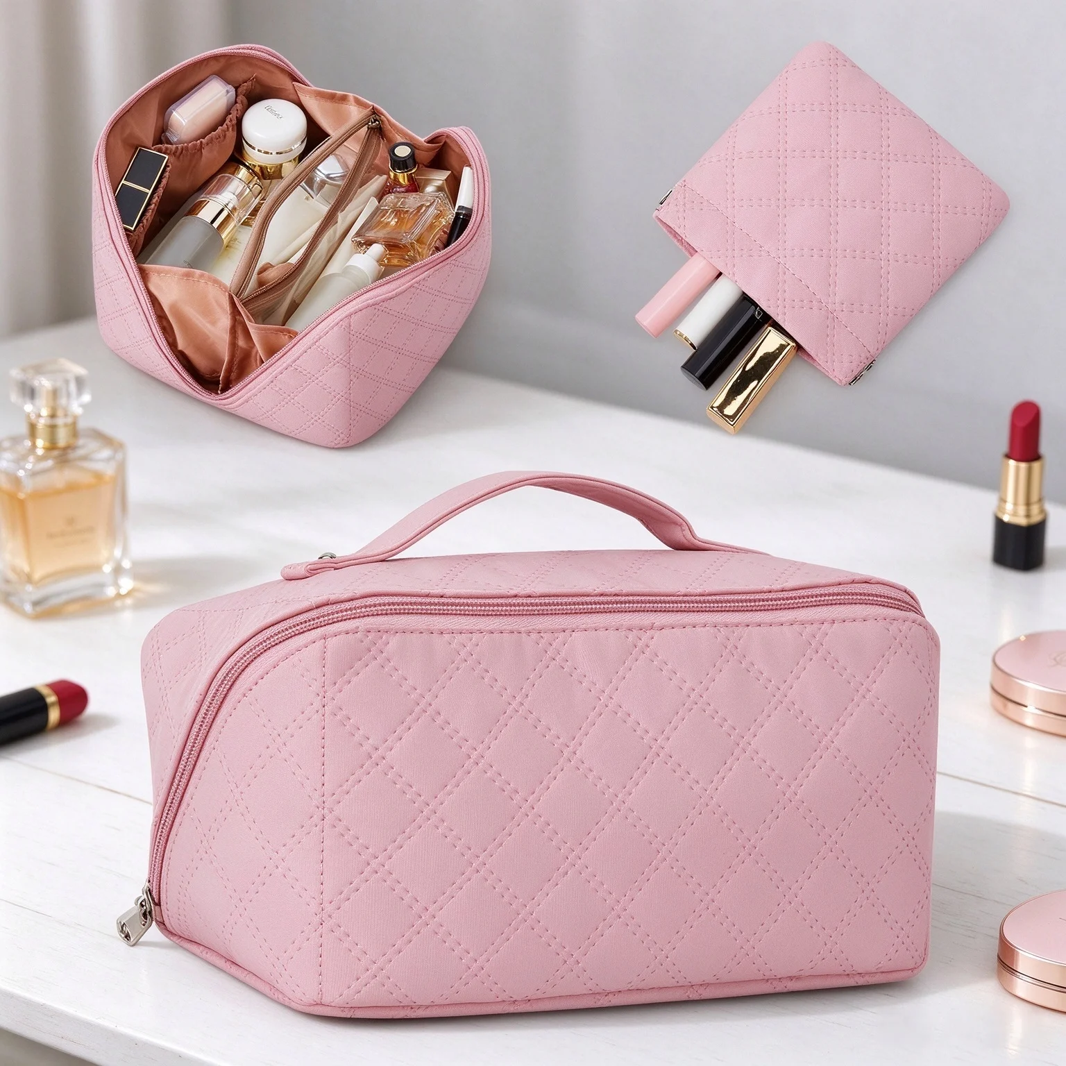 Women's Portable Toiletry Bag，Cloud Makeup Bag Pillow Storage Bag, Large Capacity Travel Cosmetics Storage Bag Send Card Pack
