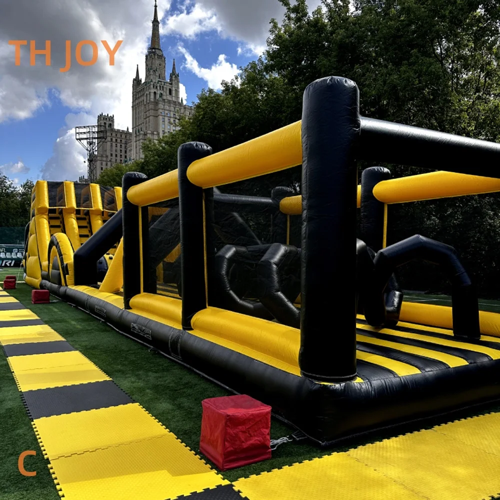 Cours d'obstacles gonflable de maison de rebond pour enfants commerciaux de 80 pieds 24m de long, diapositives de cavalier gonflables géantes pour adultes combos jeux de sport