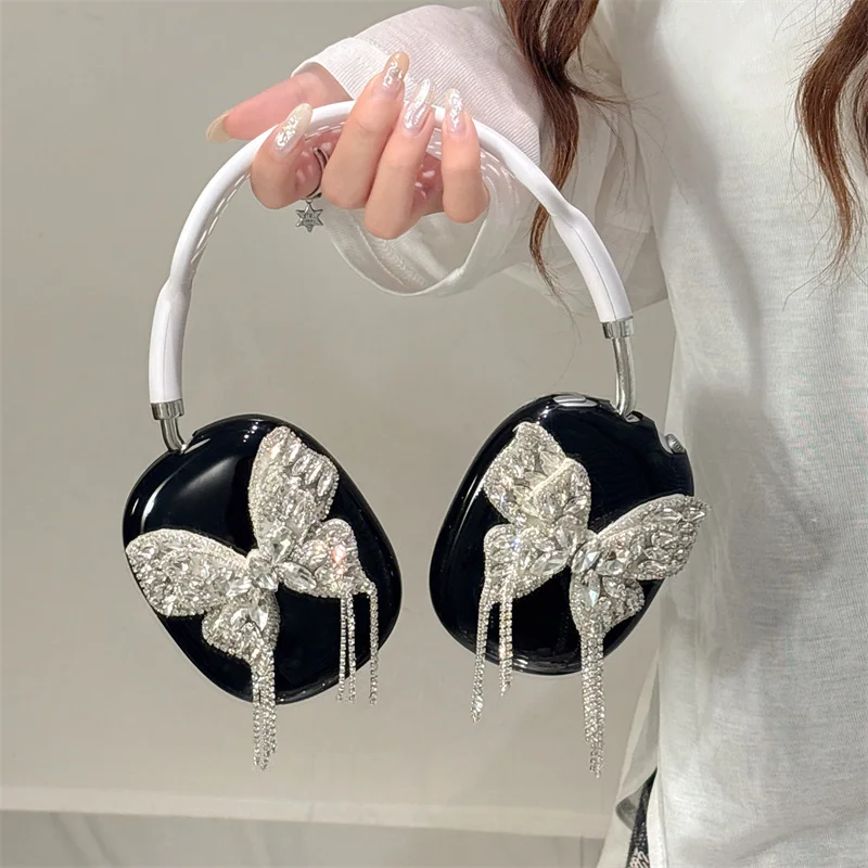 Cute Rhinestone Bow Earphone Case For Apple Airpods Max Protective Cover Silicone Headphone Charging Cases For Airpodsmax Funda
