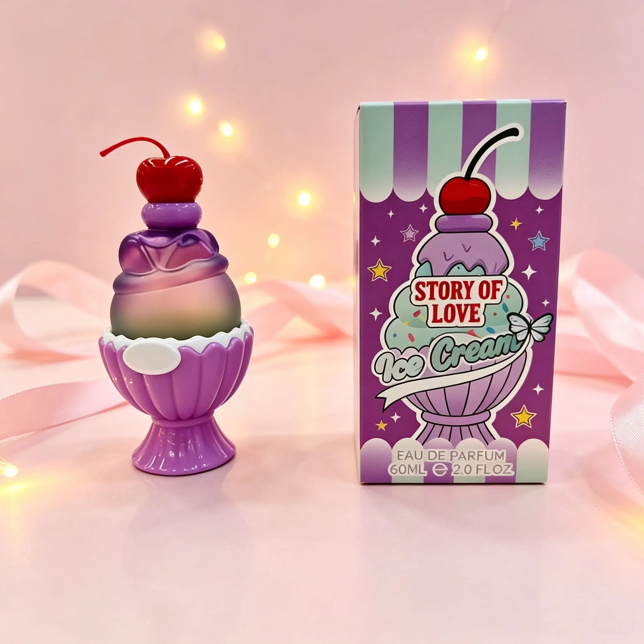 Cute Ice Cream Shaped Eau De Parfum 60ml, Sweet Long Lasting Floral Fruity Fragrance, Kawaii Cherry Decor Perfume Bottle, Exquisite Cartoon Gift Box for Women Girls Birthday Valentine Gift view 3