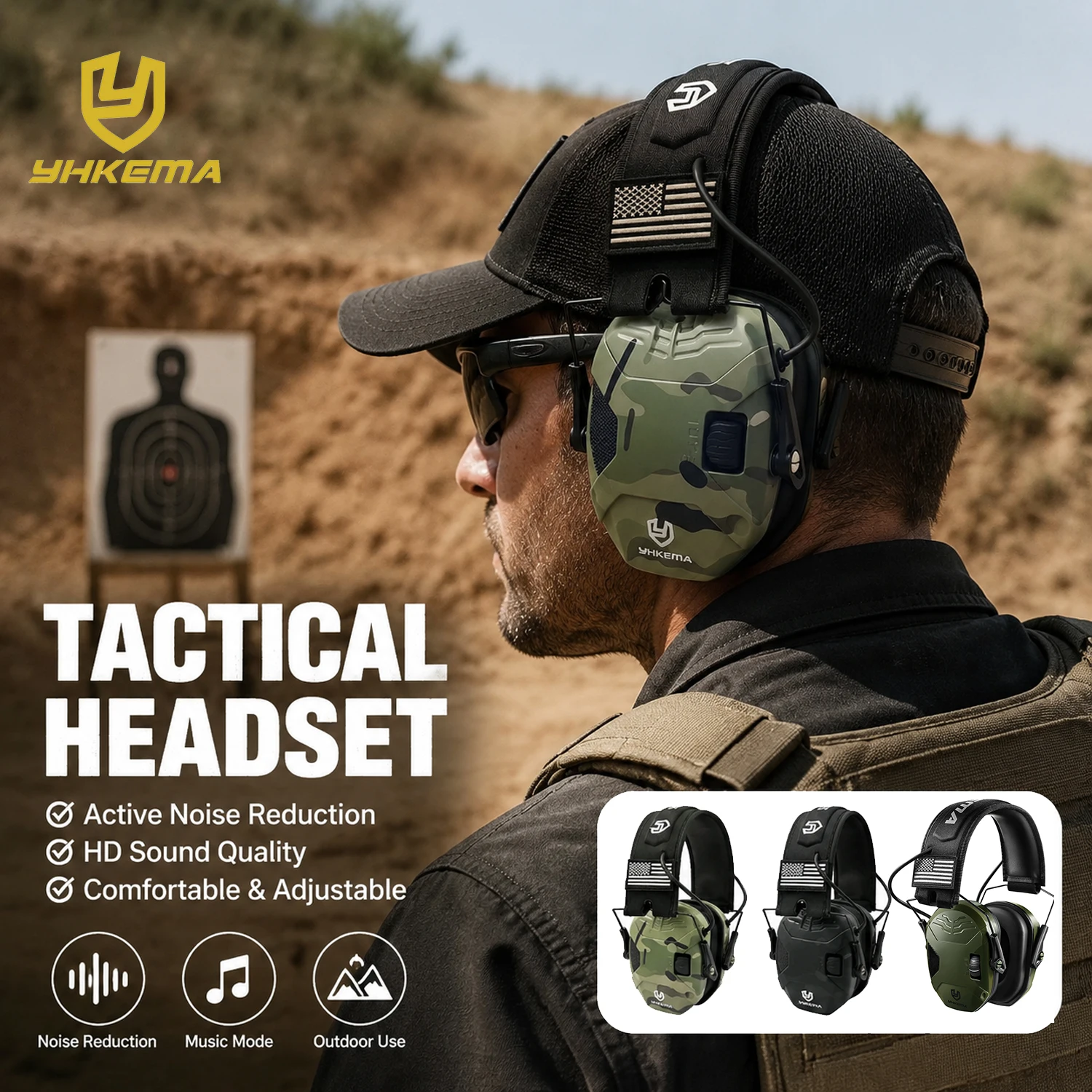 NEW YHKEMA Earmuffs Active Headphones for Shooting Electronic Hearing Protection Ear Protect Noise Reduction Hunting Headphone