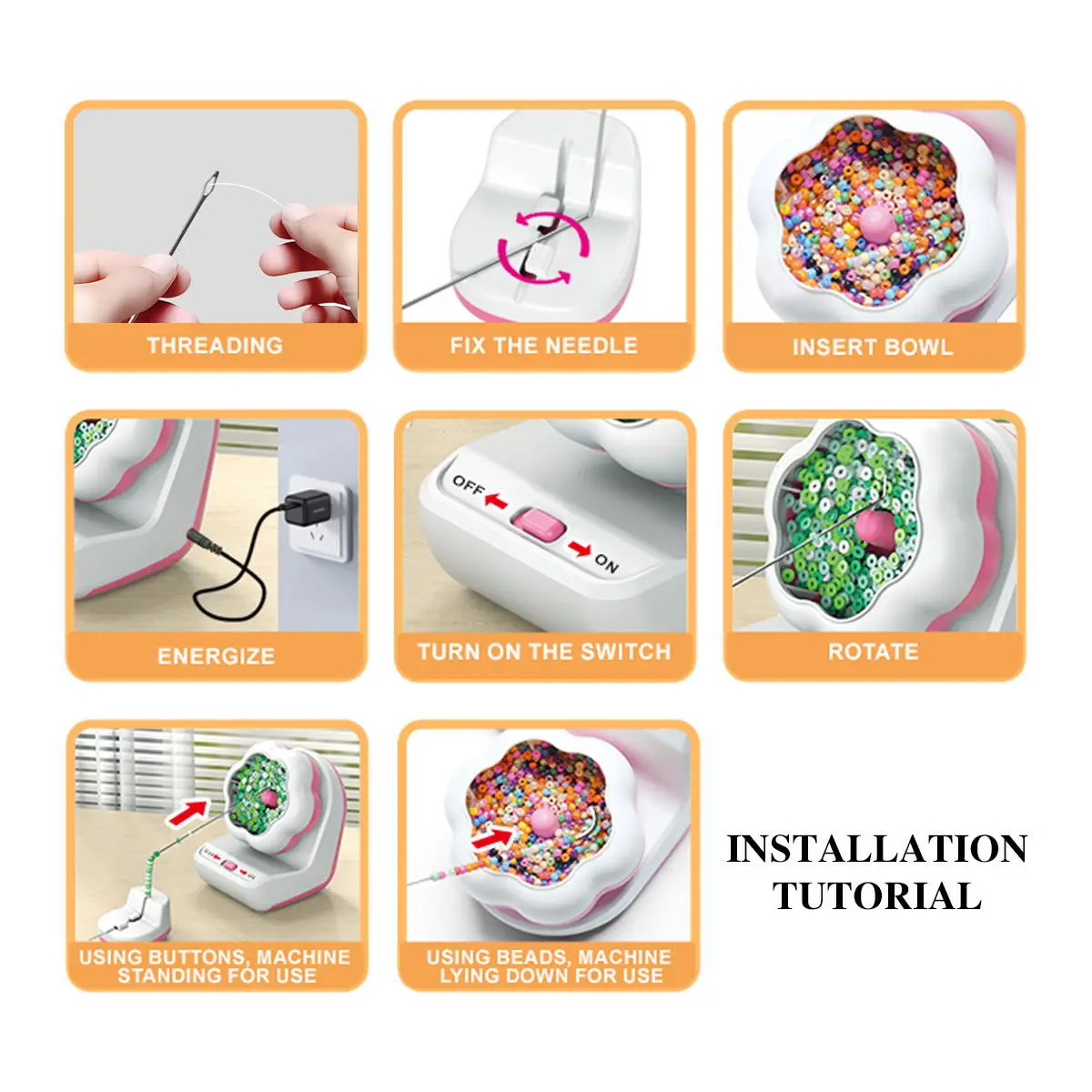 Electric Bead Threading Machine Time-Saving Automatic Beading Machine Electric Bead Rotator Efficient for DIY Crafters Beginners