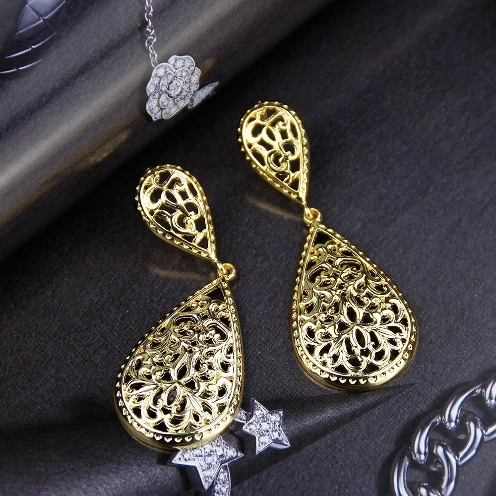 Poyasa arabe femmes boucle d'oreille couleur or longue goutte boucle d'oreille maroc bijoux de mariée conception creuse