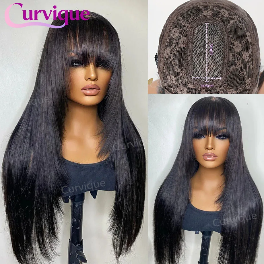 

3x1 HD Lace Human Hair Wig With Bangs Glueless Wigs With Bangs 30 Inch Brazilian Bone Straight Human Hair Wigs On Clearance Sale