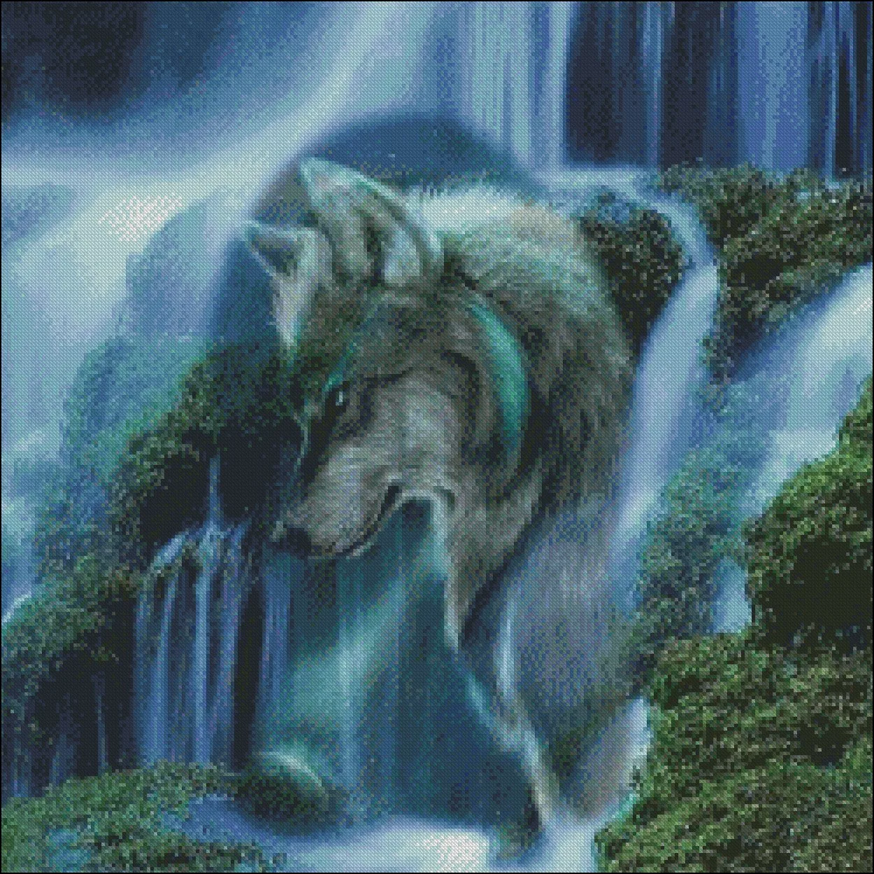 Waterfall Scenic Wolf - Counted Cross Stitch Kits - DIY Handmade Needlework Embroidery 14 CT Aida DMC Color