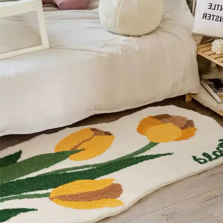 Yellow Tulip Flowers Irregular Rugs Roses Beside Bed Corridor Rugs Livingroom Soft Flannel Non Slip Carpet Decoration Gifts