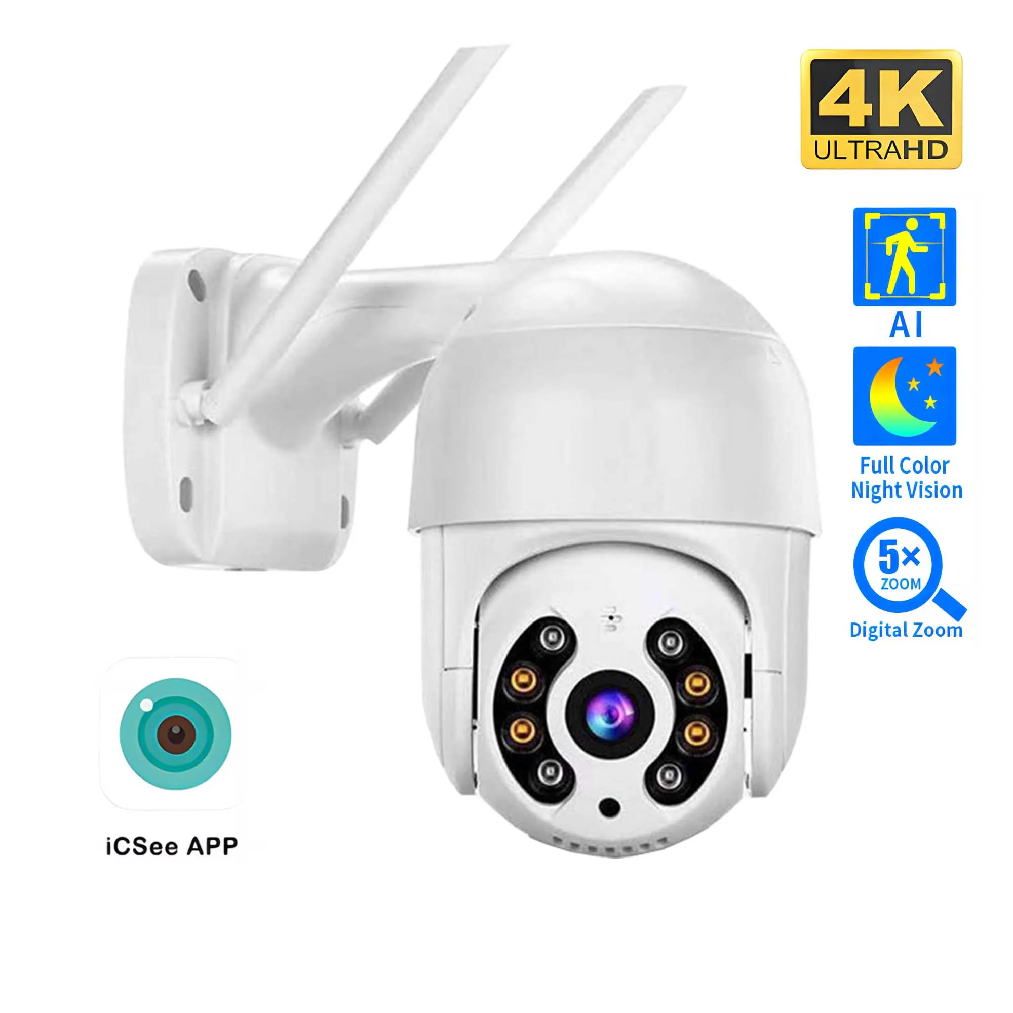 8MP 4K Wireless PTZ Camera HD 1080P Color Night Vision Wifi IP Camera Outdoor 5MP Ai Auto Tracking CCTV Surveillance Cam iCsee