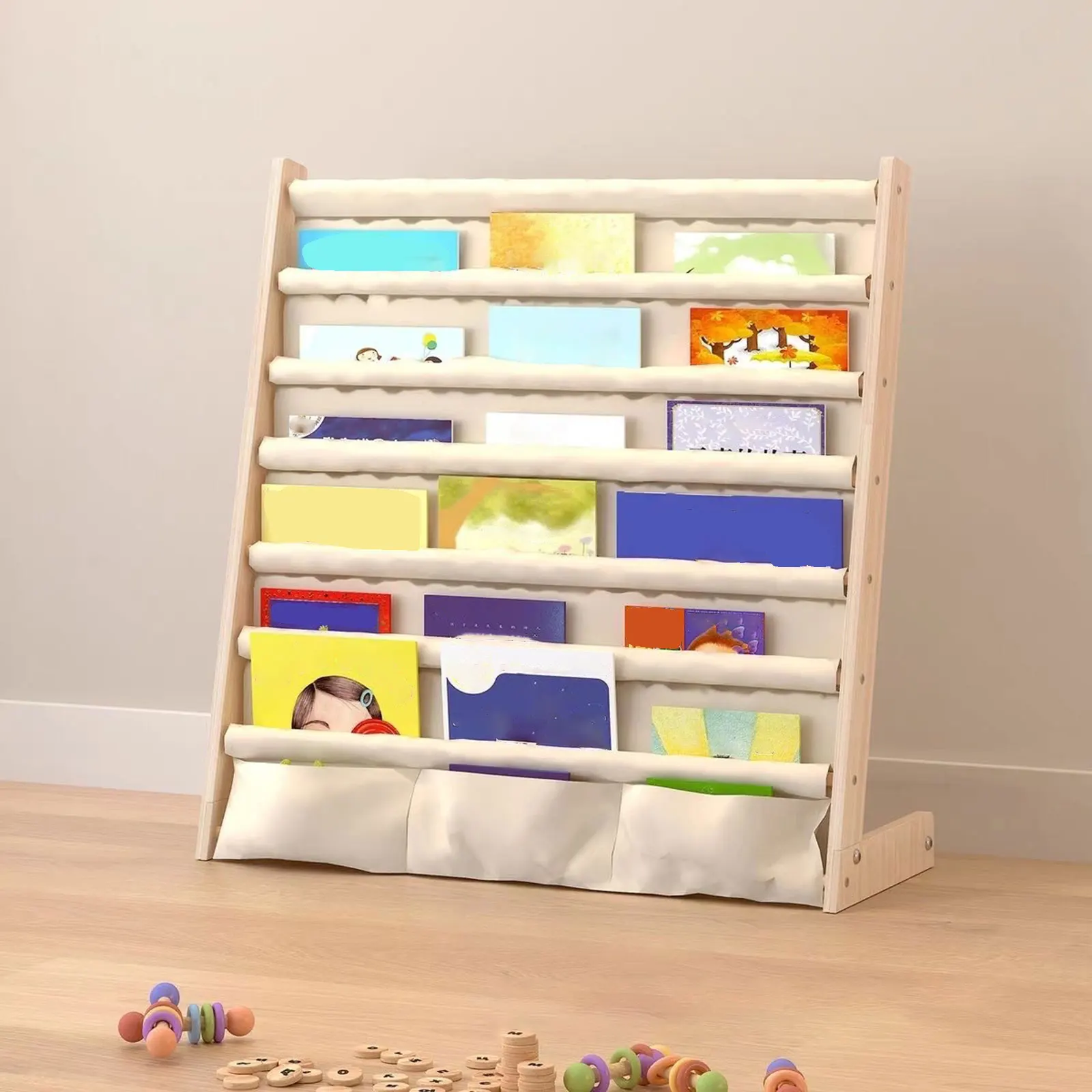 Solid Wood Bookshelves Kindergarten Storage Floor-Standing Storage Shelf Children'S Book Shelf Reading Bookcase Picture Book