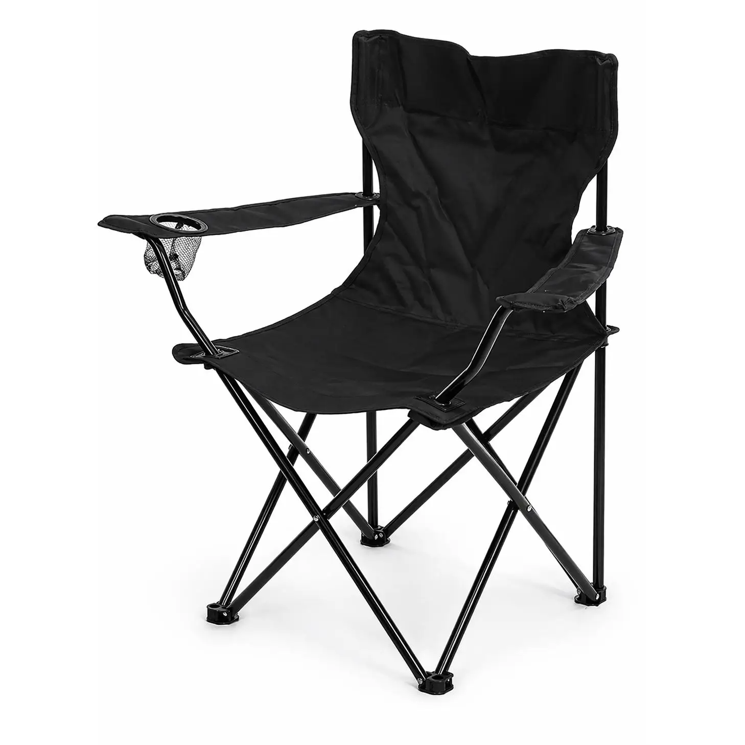 Silla Plegable Camping/Pesca Color Negro con Portavasos y Estructura Reforzada