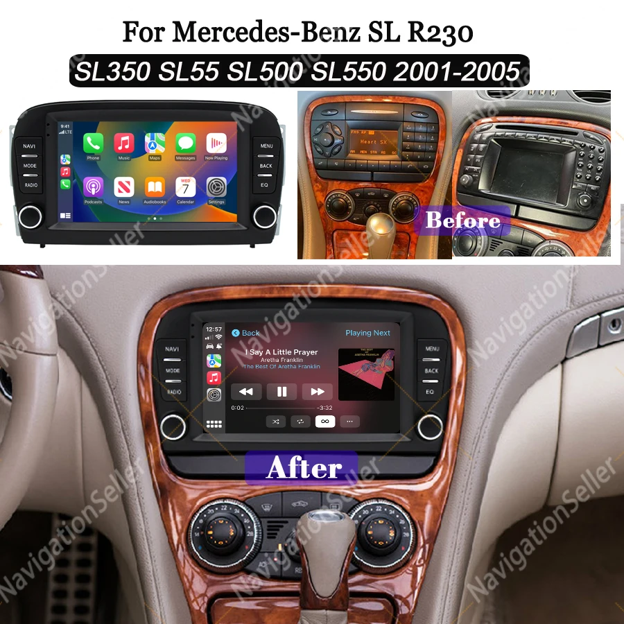 

Android Radio Screen For Mercedes SL-Class R230 SL350 R230 SL55 SL500 SL550 2001-2005 Carplay Head Unit Navigation Video Player