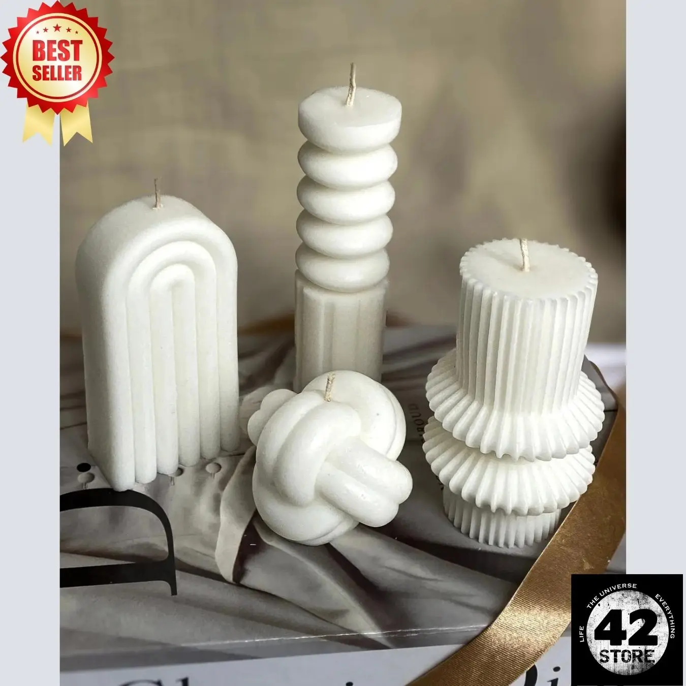 Decorative Column Vanilla Scented Candle Set of 4 100% Natural Vegan Soy Candle Soy Wax Candle