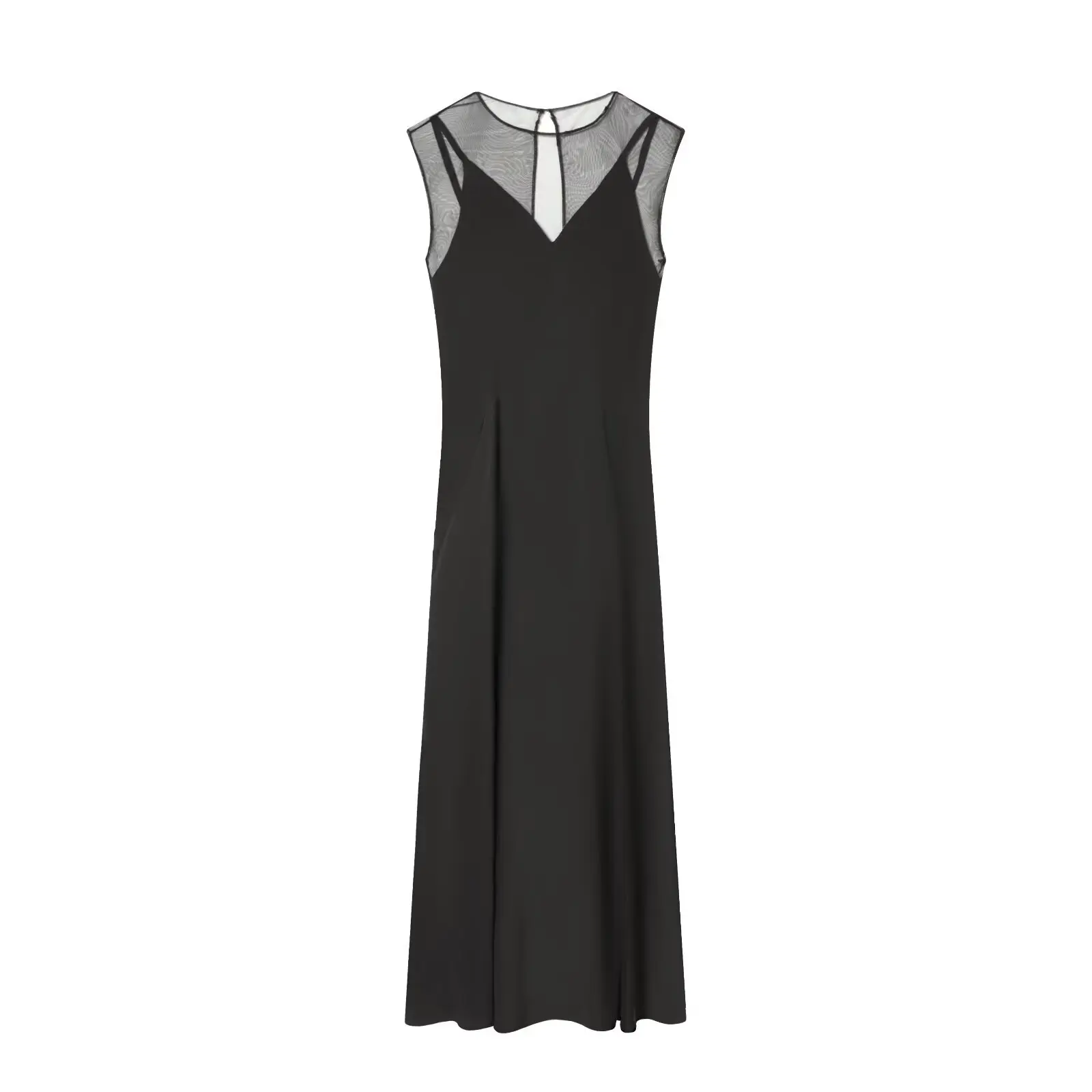 Ärmelloses, durchsichtiges Maxikleid für Damen, elegante Midi-Länge für Herbst-/Winterpartys, Versammlungen und Urlaub