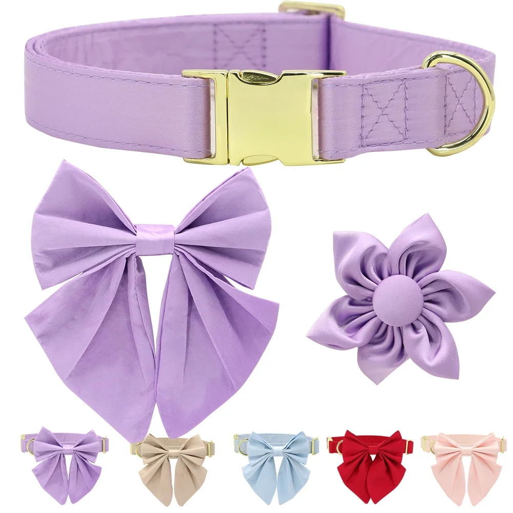 Collier d'identification de chien personnalisé, mignon nœud papillon, collier pour animaux de compagnie, colliers à boucle avec nœud papillon, accessoires floraux pour petits et grands chiens