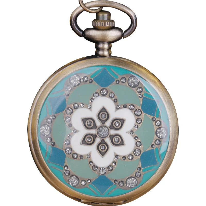 Womens Quartz Pocket Watch Necklace Antique Vintage Charm Printing Chain Clock Watch reloj mujer analogico