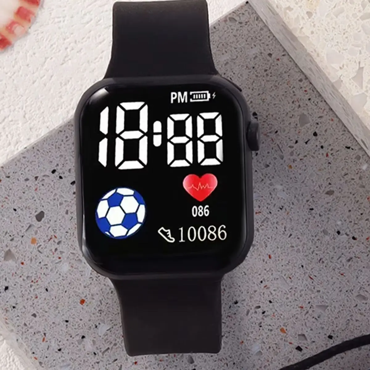 2-Piece Set, Boys' Cartoon Football Pattern Electronic Watch with Football Bracelet Set, Silicone Strap, Digital Display, Stylish and Simple, Versatile for Everyday Use, Great Gift for Back-To-School Season, Graduation Season, Birthdays, New Year, Christmas, and Other Holidays. view 5