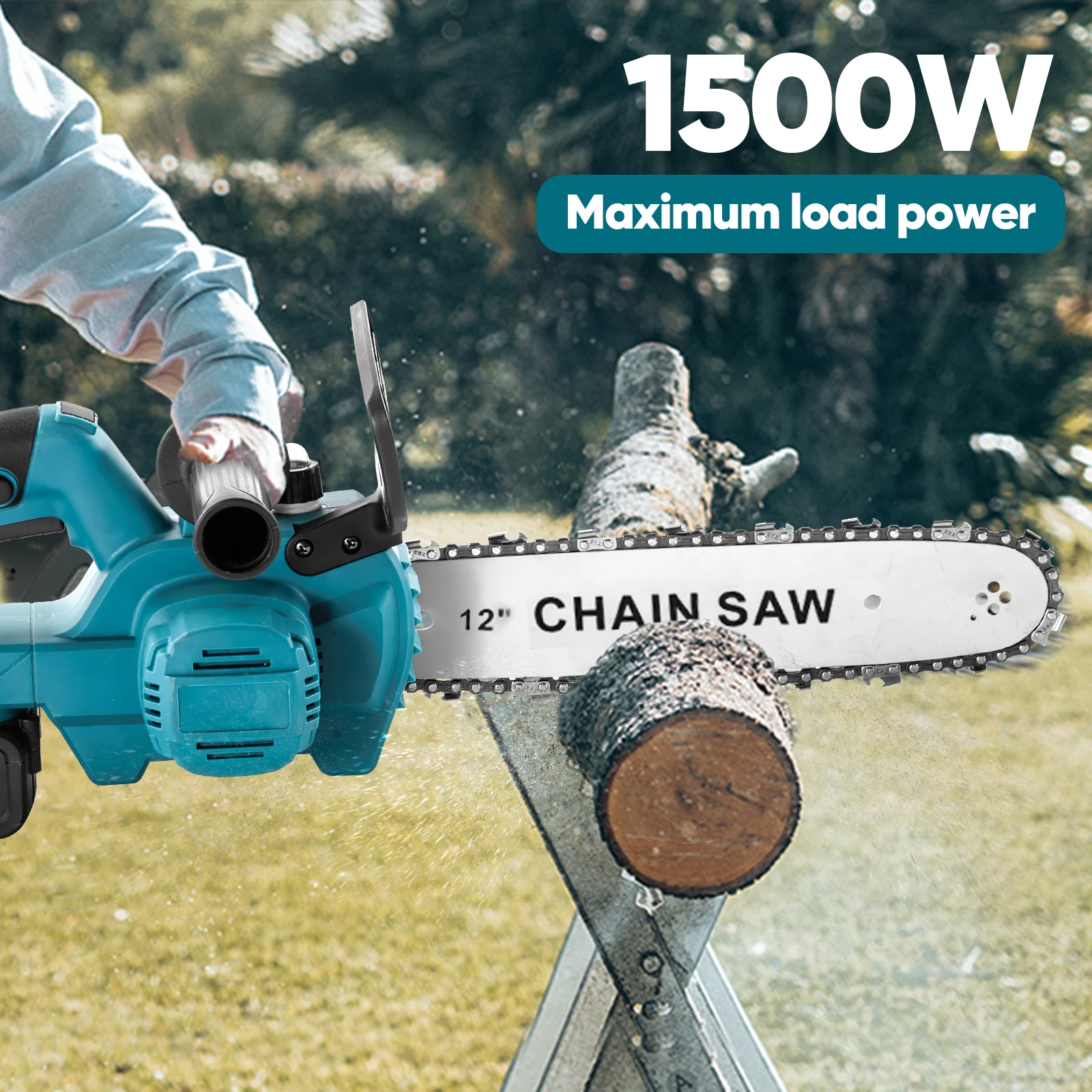 Motosierra Inalámbrica de 12 Pulgadas Sin Escobillas de 1.5/2/3KW Compatible con Batería Makita de 18V, Capacidad de Corte de 30cm para Madera y Poda de Árboles