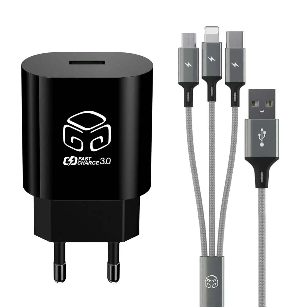 Digital Digital Quick Charging 3.0 18W USB Fast Charger + 3in1 Sky Meta Multi Fast Charging Cable