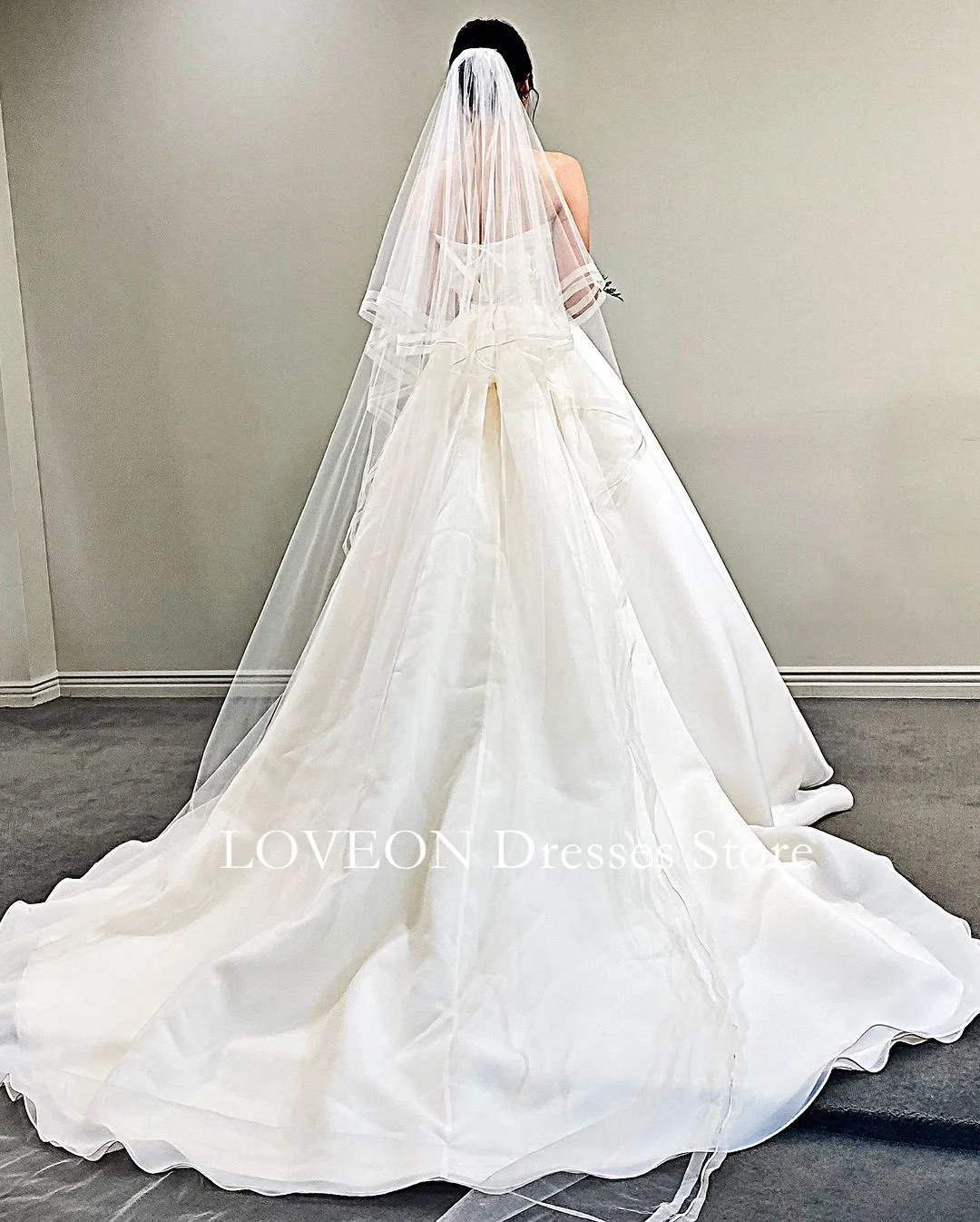 Colavis Strapless Wedding Dresses Floor Length  프롬드레스  Korea A-Line Organza A-Line Pretty Ruched Bride Gowns Party Women Bride