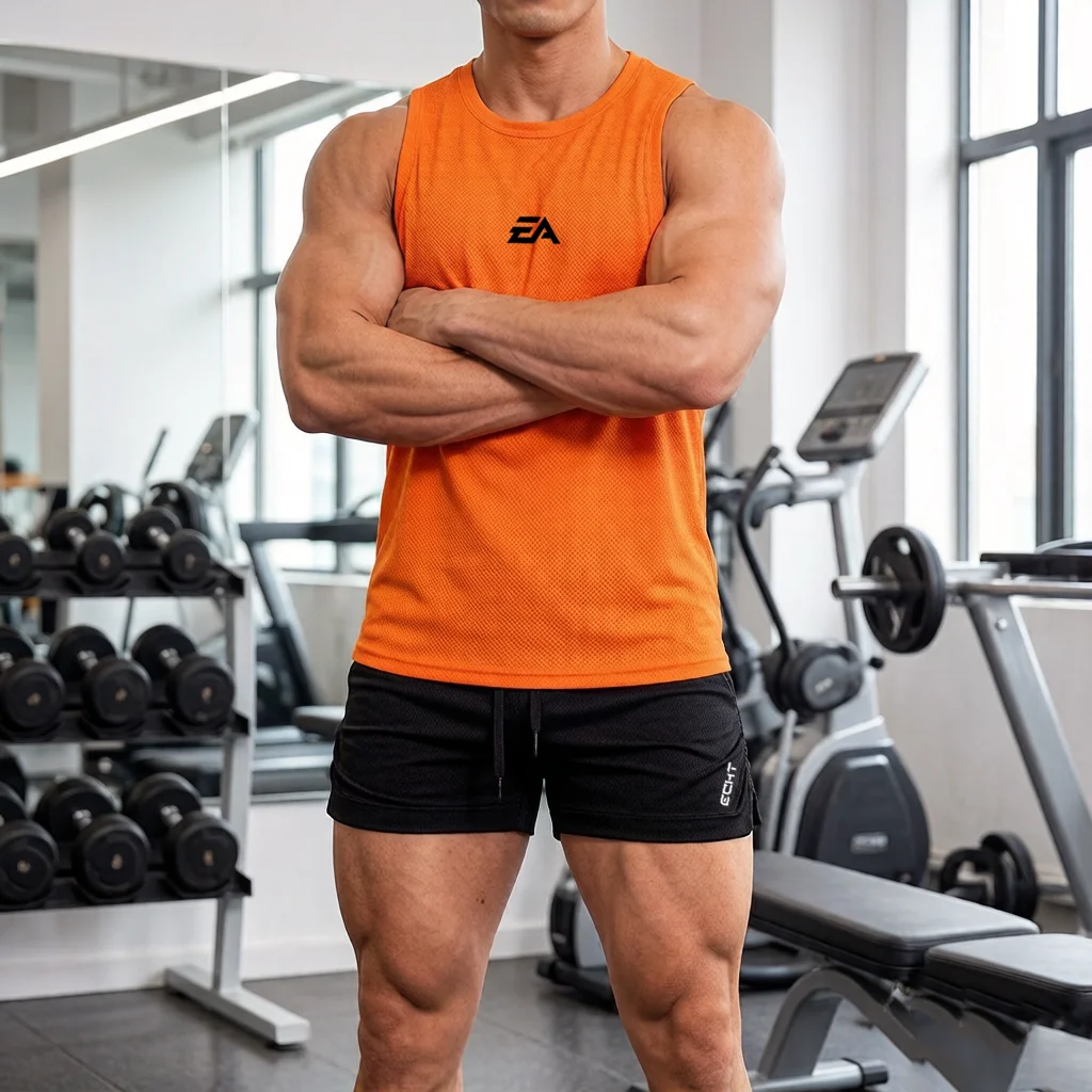 Summer Men's Sports Set Sleeveless Mesh Tank Top & Quick Dry Shorts Breathable Gym Workout Swim Running Fitness Two-piece Set
