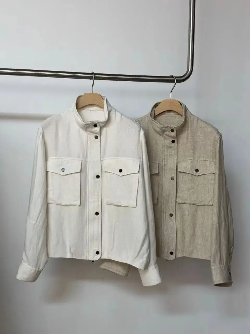 

Casual versatile stand collar washed linen jacket