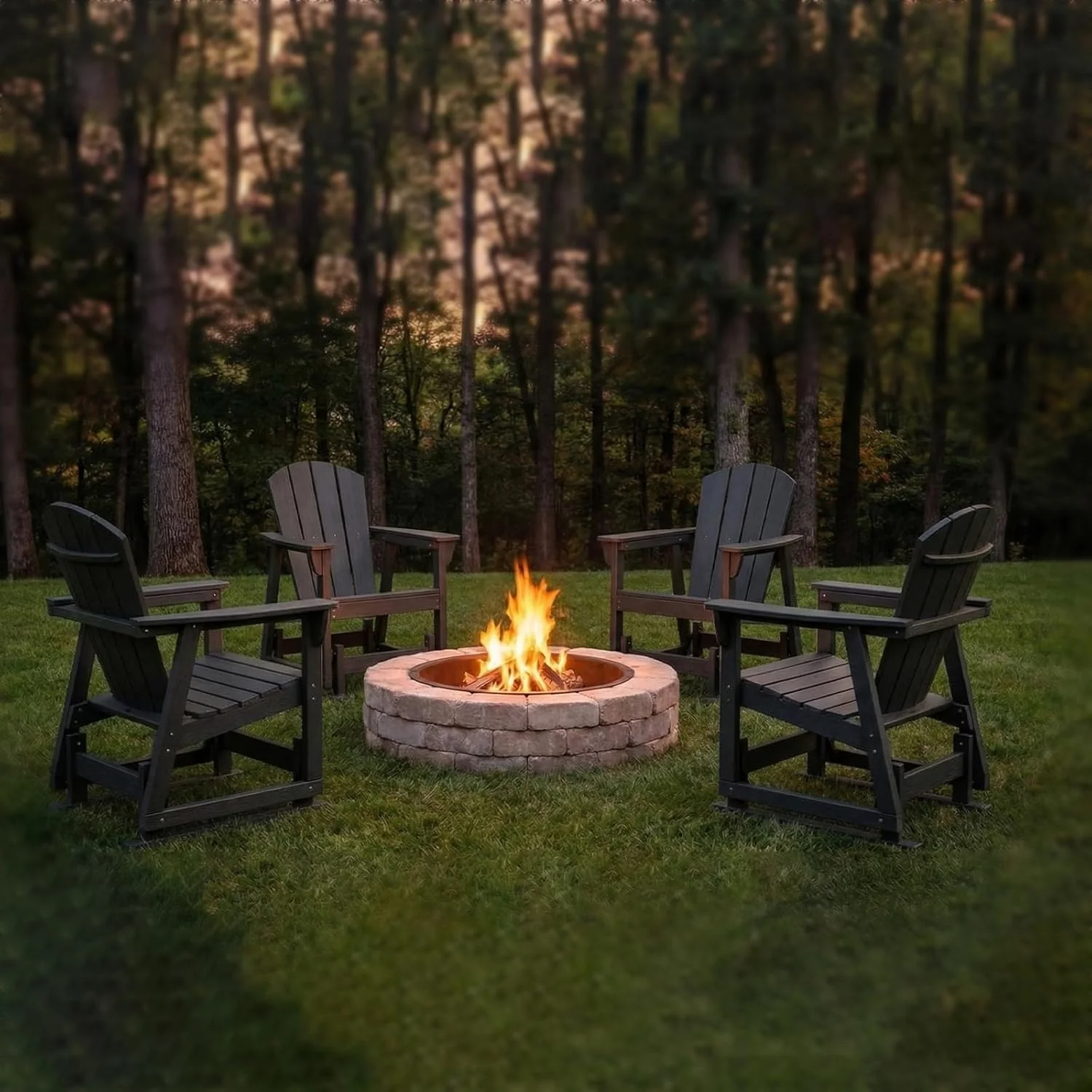Aoxun HDPE Patio Rocking Chairs Outdoor Porch Glider Chair Set of 1 Wood Like Wide Seat Black