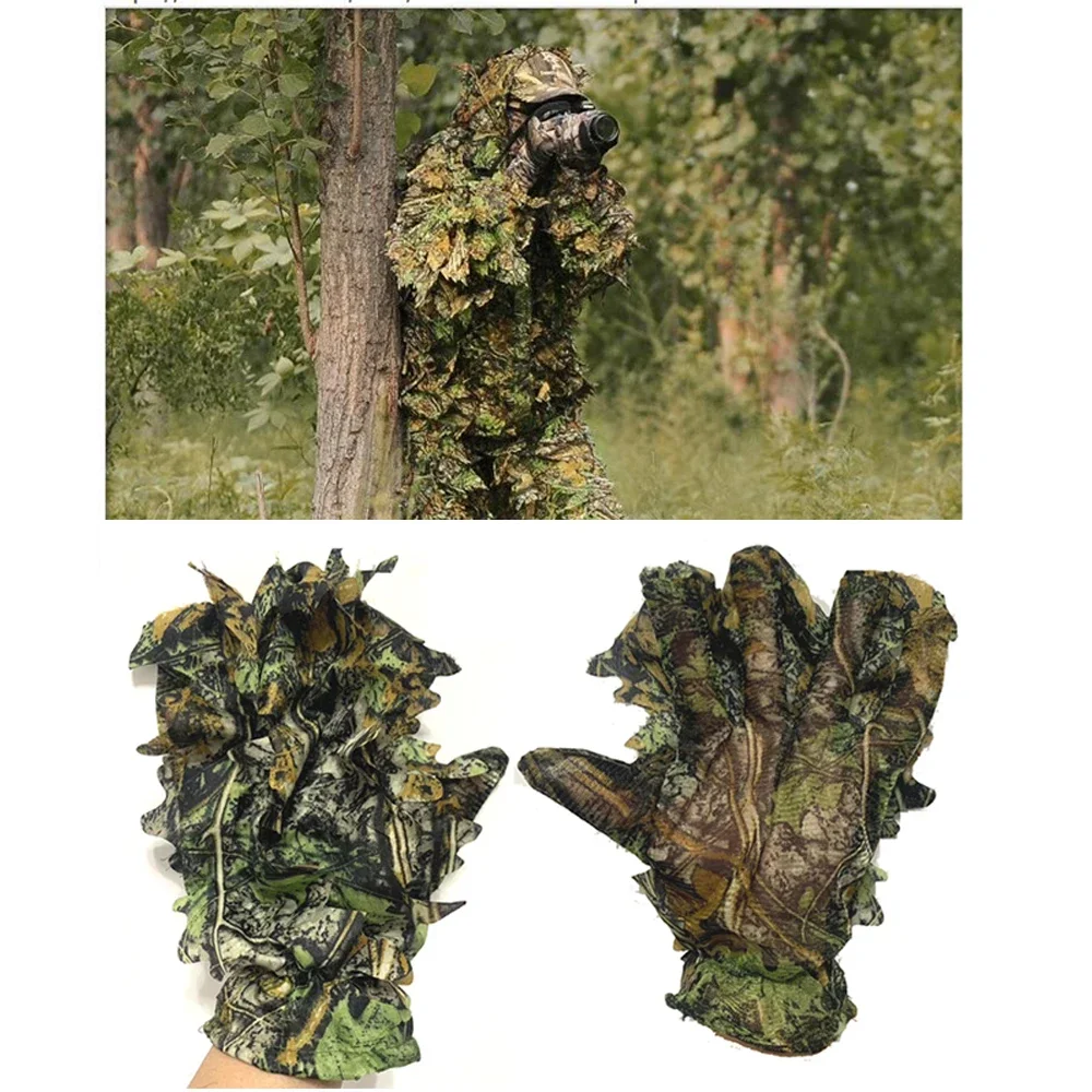 Gants de chasse Ghillie, costume de Camouflage, couvre-chef de Camouflage bionique à feuilles 3D pour la photographie de la faune dans la Jungle, Camouflage de dinde