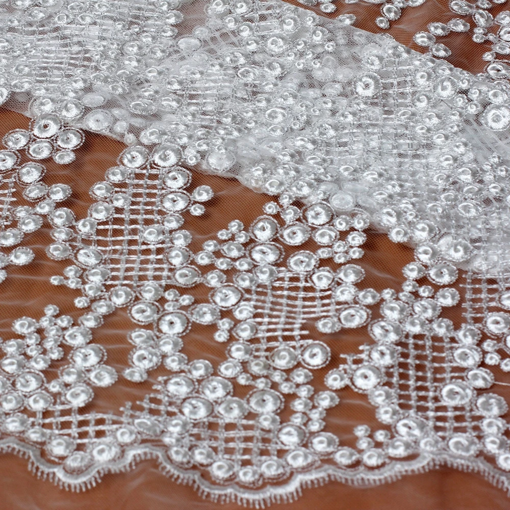 

HelluyerDc Off белое тюлевое кружево Fabri, маленькие круглые узоры, вышивка для свадебного платья, выпускного вечера, ткань для модного дизайна