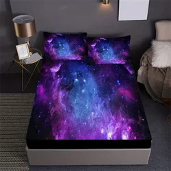 2/3pcs Vibrant Purple Galaxy Space Star Aviation Nebula Fitted Sheet Set - Soft, Breathable, Comfortable, Deep Pocket Mattress