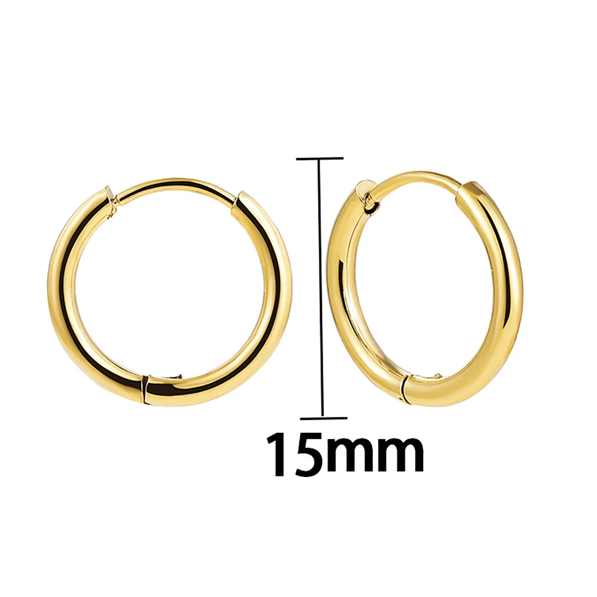Un par de aretes de aro chapados en oro de 15 mm: hechos de acero inoxidable en oro de 18 quilates, un pendiente de aro liso apilado retro y minimalista,