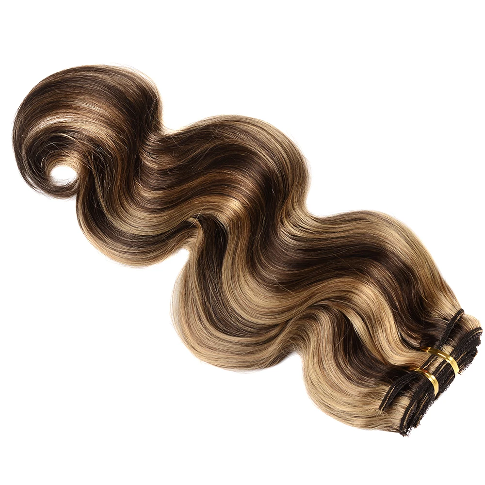 Brasileiro Clip-In Extensão do Cabelo Humano para Mulheres, Cabeça Ondulada, Onda Do Corpo Balayage, Marrom a Loiro, 7 a 10 Peças, P4 27