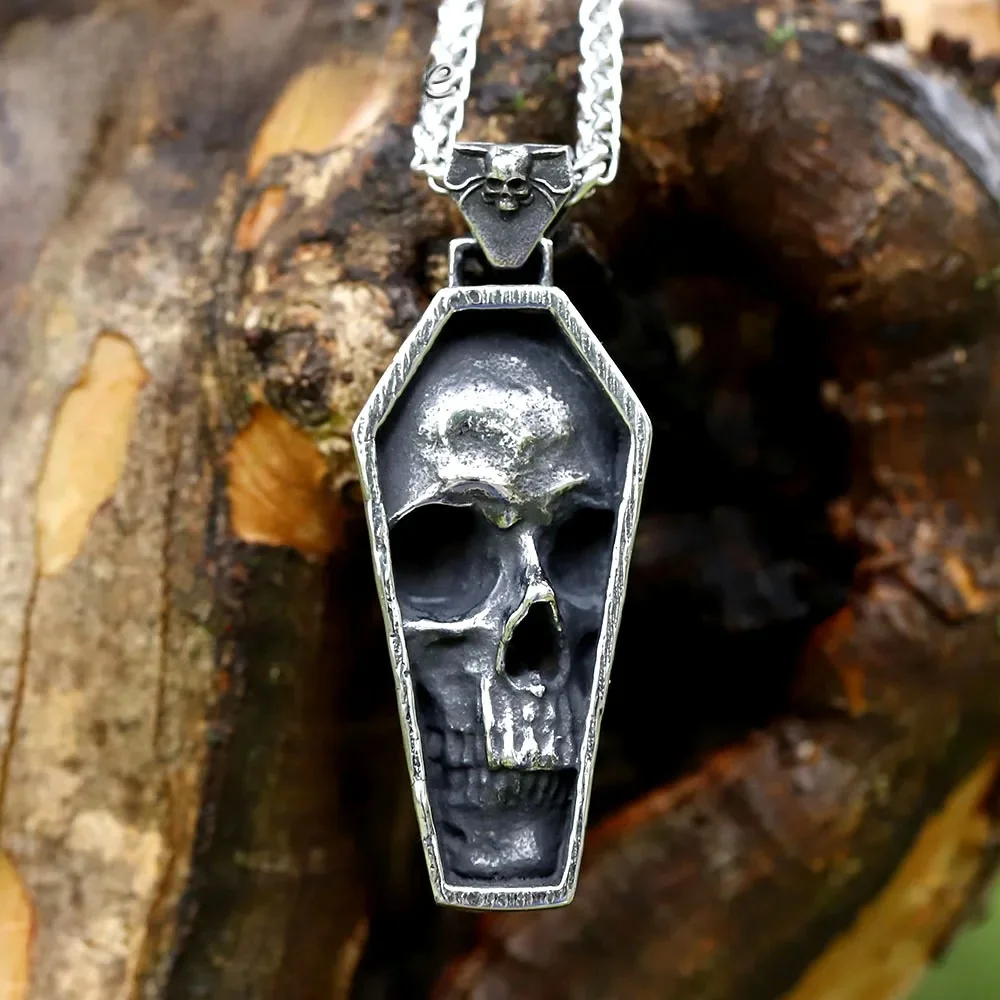 2022 NEUE männer Neue Kreative Designs punk Schädel Sarg Halskette Anhänger Für Männer Frauen Gothic Punk Schmuck kostenloser versand
