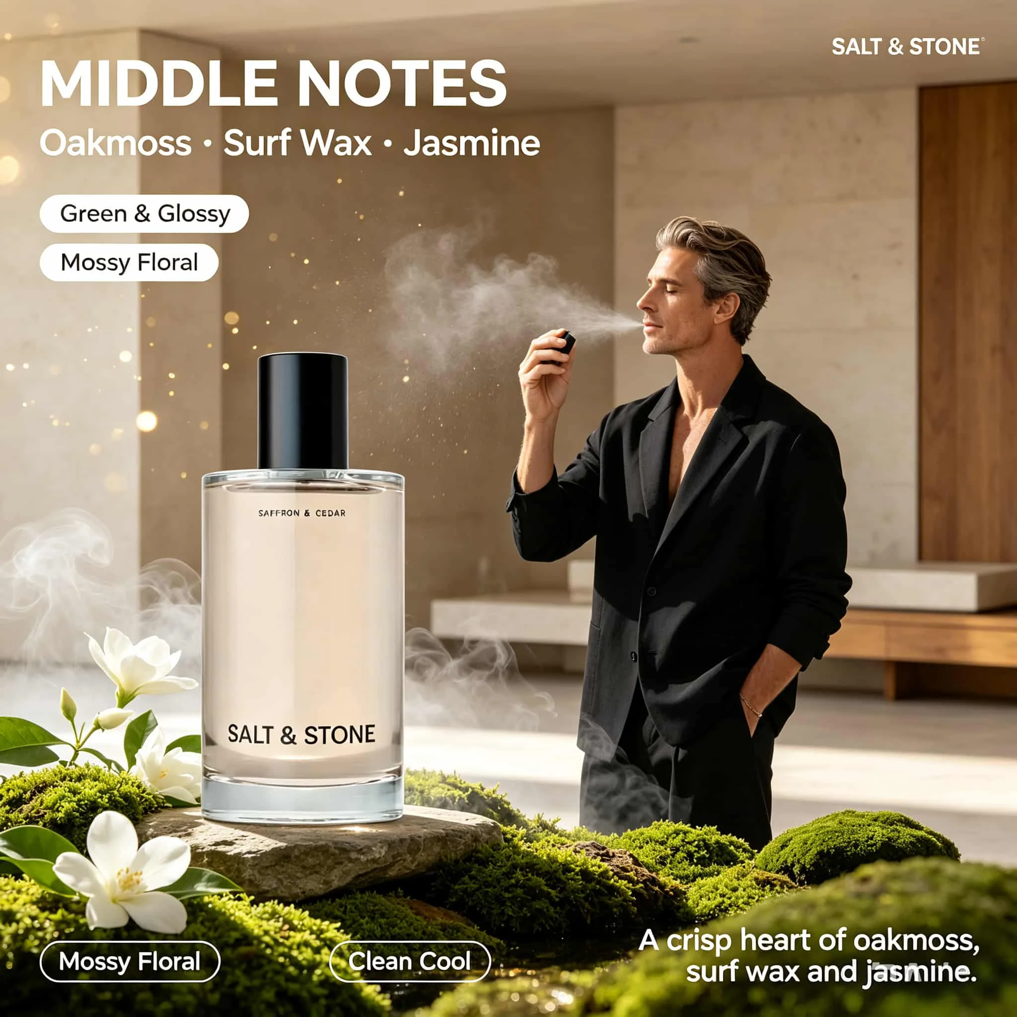Salt&Stone Saffron&Cedar Eau De Parfum 3.4 oz 100ml, Warm and fragrant Woody Notes with Long-Lasting Fragrance for 6-8 Hours. Saffron Cedar Caramel Amber | A Neutral Premium Woody Choice for Daily Commuting/Office/Social Use - view 3