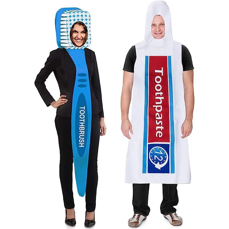 Adult Unisex Women Men Toothbrush Toothpaste Costume For Couple Halloween Fancy Dress Up Cosplay