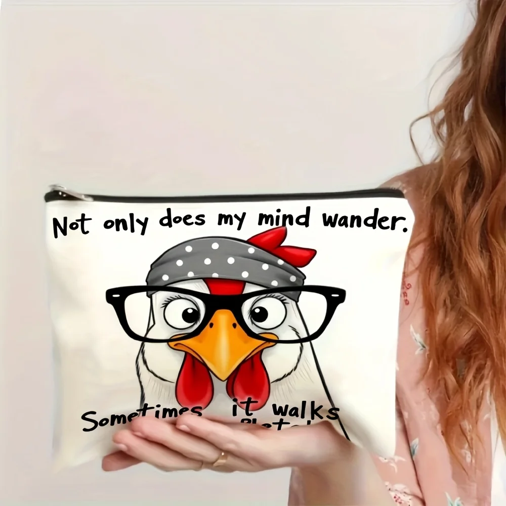 1Pc Fun and Quirky Chick Retro Design Makeup Bag, Snack Storage Bag, Stationery Storage Bag, Fashionable Toiletry Bag, Canvas Double-Sided Printed Travel Bag