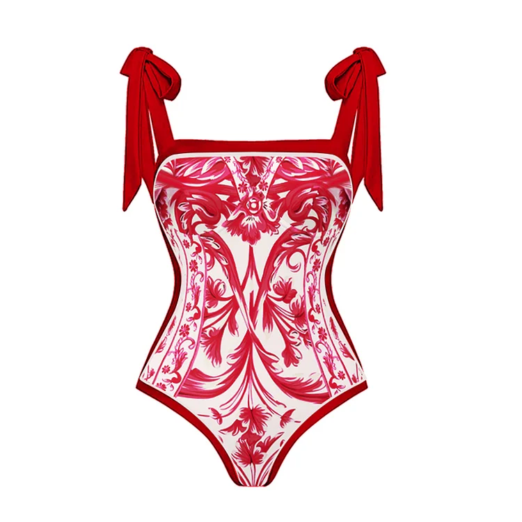 2024 Reversible Tie-shoulder Baroco Style Printed One Piece Swimsuit and Skirt Swimwear Set Women Beachwear Luxury Bathing Suit