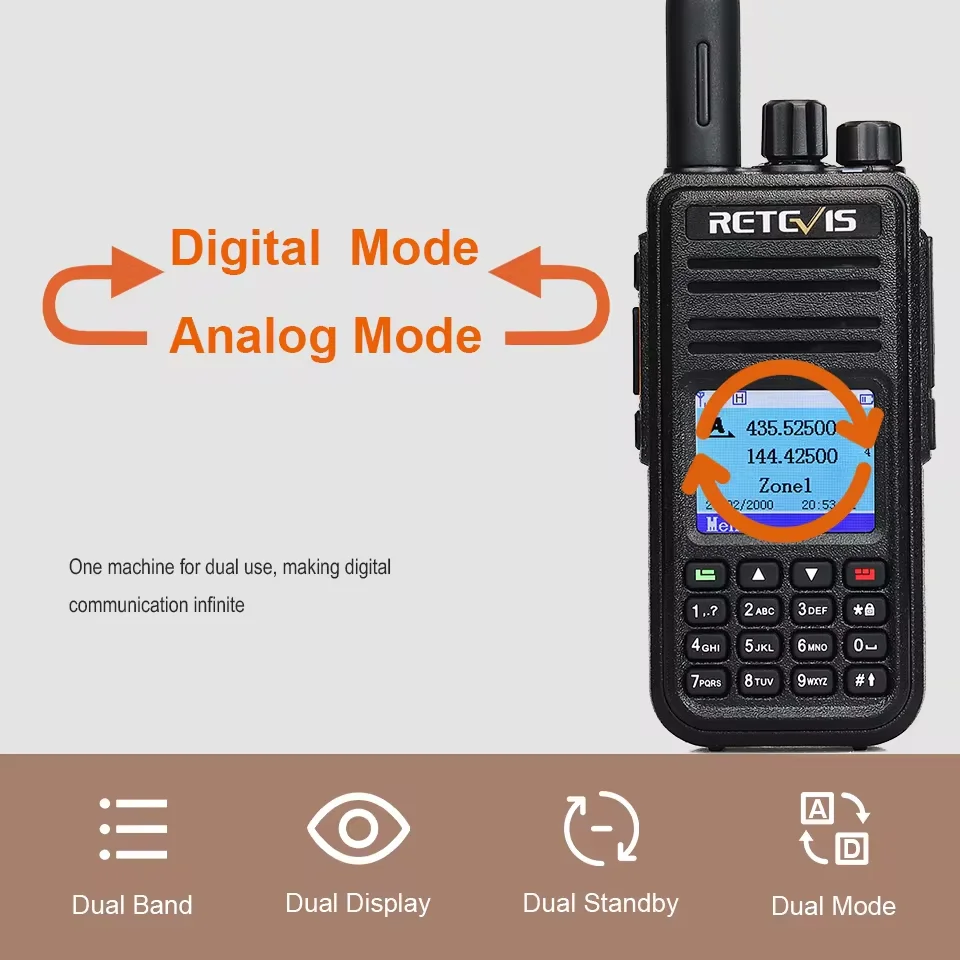 Retevis Walkie Talkie RT3S, Radio Uhf Vhf amatir Digital 5W Jarak Jauh stasiun Radio Ham Walkie-Talkie GPS profesional