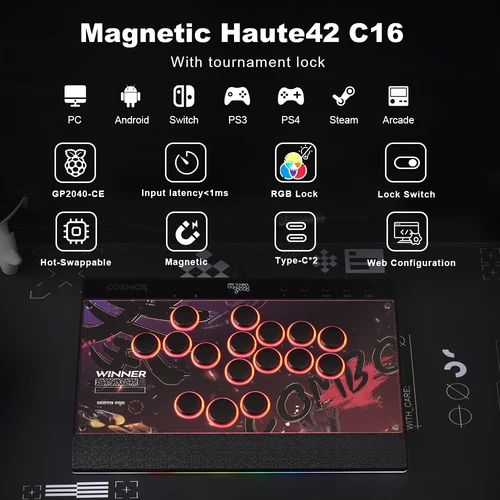 Imagen 2 del producto Controlador Arcade Magnético Sin Palanca Haute42 C16, Teclado Controlador Arcade Sin Palanca Para PC/PS5/PS4, Joystick de Lucha Hitbox