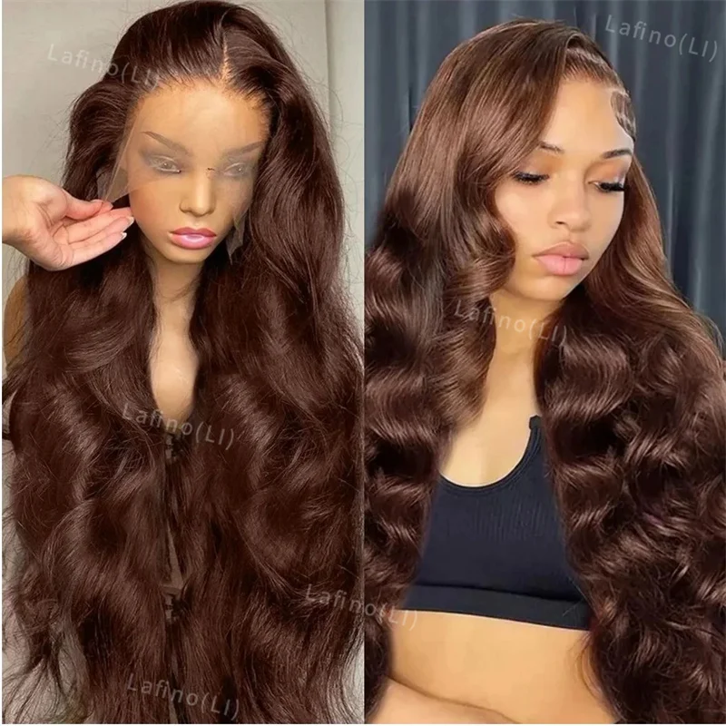 Perruque Lace Front Wig Body Wave Brésilienne Naturelle, Cheveux Humains, Brun Chocolat, 13 Tages, 13x6, Densité 200, pour Femme