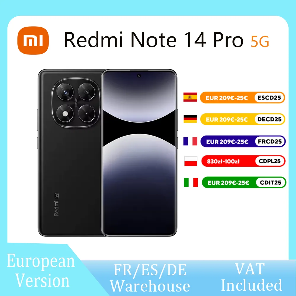 Version européenne du smartphone Redmi Note 14 Pro 5G NFC, écran 6,67 pouces 120 Hz 1,5K, appareil photo 200 MP, batterie 5110 mAh, MediaTek Dimension