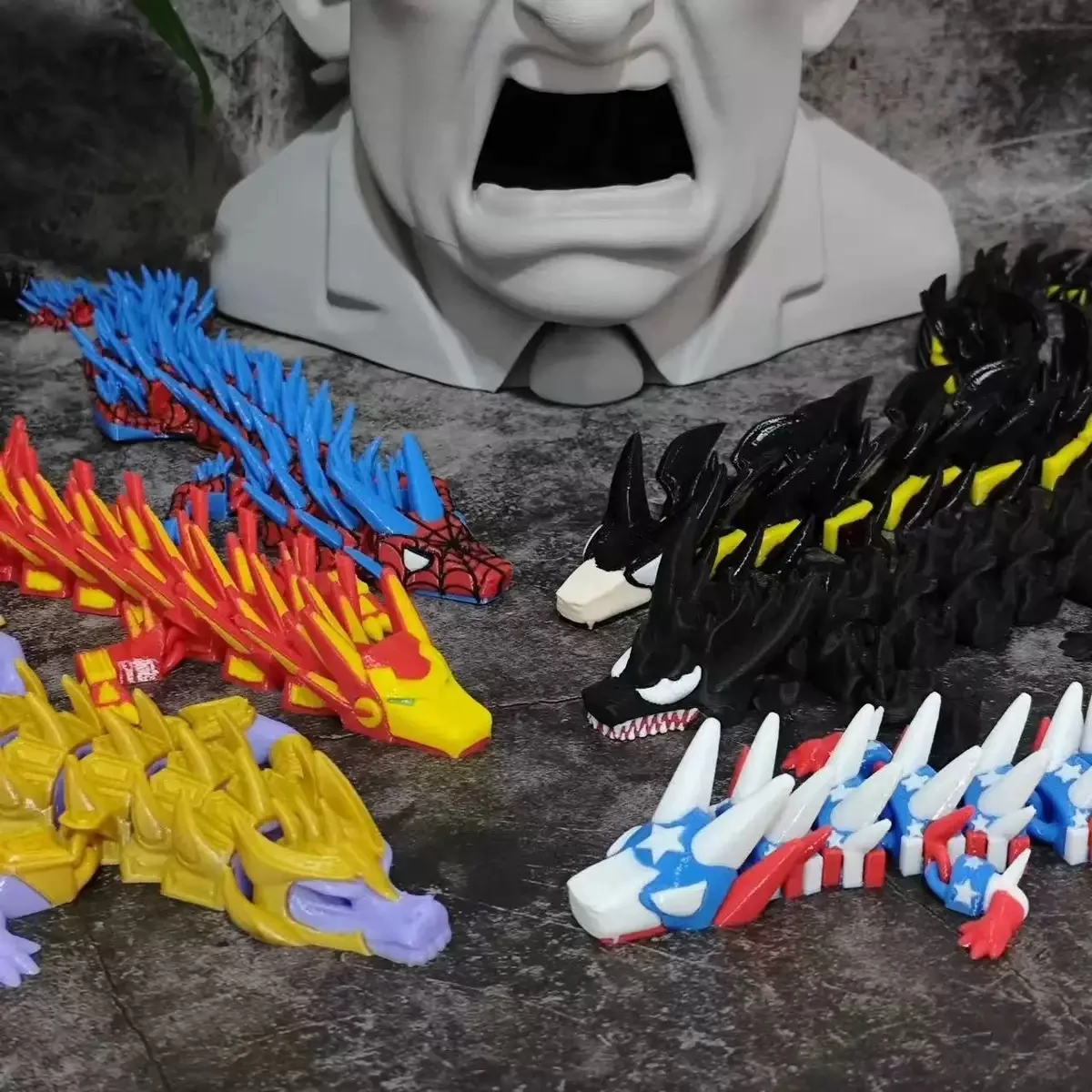 15inch Hero and Villain 3-D Printed Dragons Figurines Colorful Design and Detailed Features Home Ornament Birthday Gift
