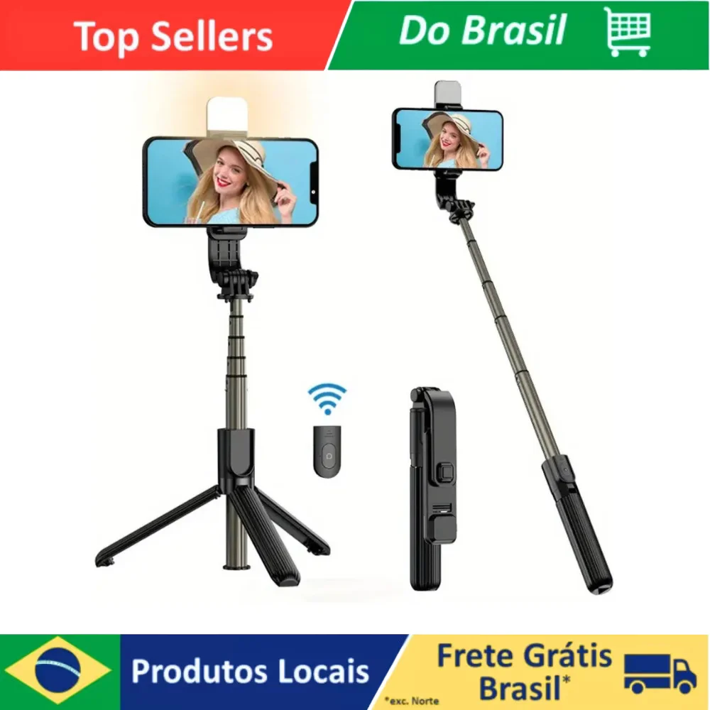 Pau de Selfie Bluetooth com Luz, Tripé e Controle Remoto – 18,5 a 71,1 cm S03