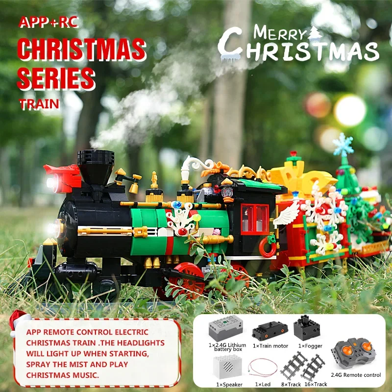 Electric Christmas Building Block The Motorized Winter Holiday Train Model Assembly Decoration Kids Train Model Gifts for Boys