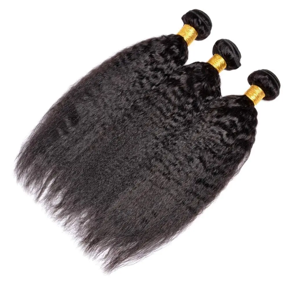 Brasileiro Kinky Straight Cabelo Humano, Remy Virgem Cabelo, Weave Bundles Extensões, Natural Black, 100% não transformados, 3 Pacotes, # 1B