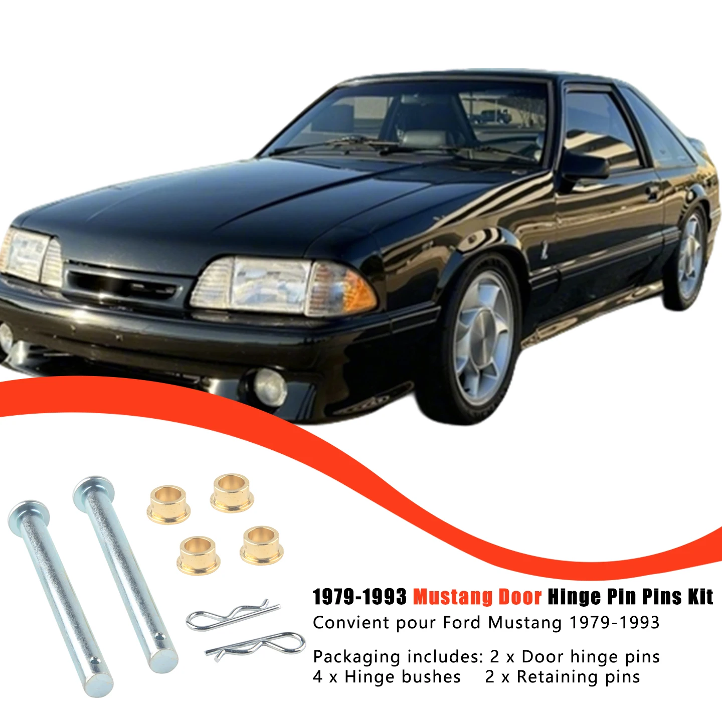 Door Hinge Pin Kit with Bushings Replace Hardware For Mustang 1979-1993 view 6