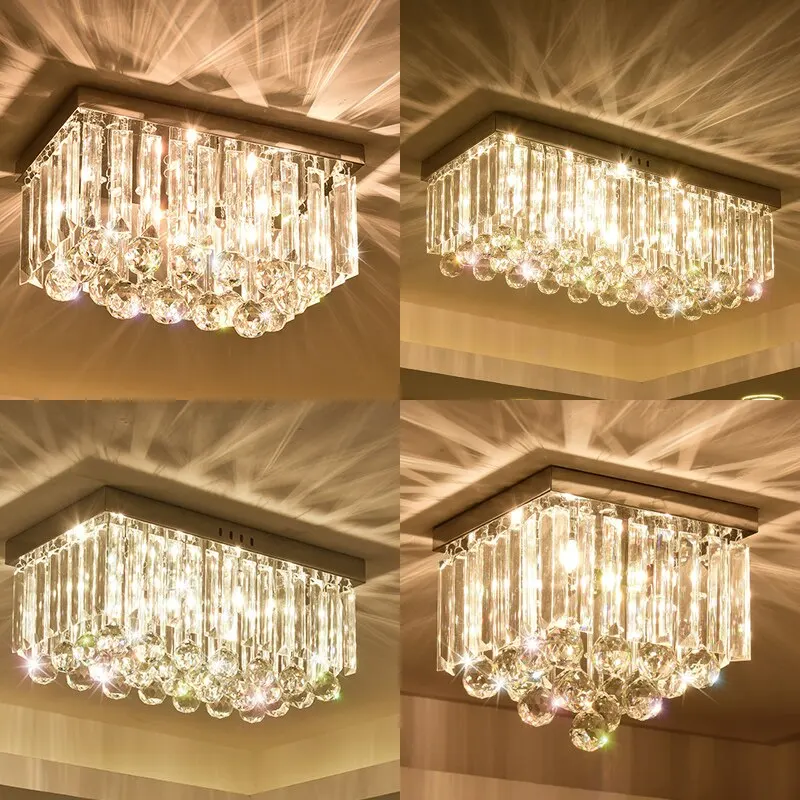 Plafonnier LED en Acier Inoxydable au Design Moderne, Luminaire Décoratif de Plafond, Idéal pour un Restaurant, une Salle à Manger ou une Chambre à Coucher, K9 Crystal G4