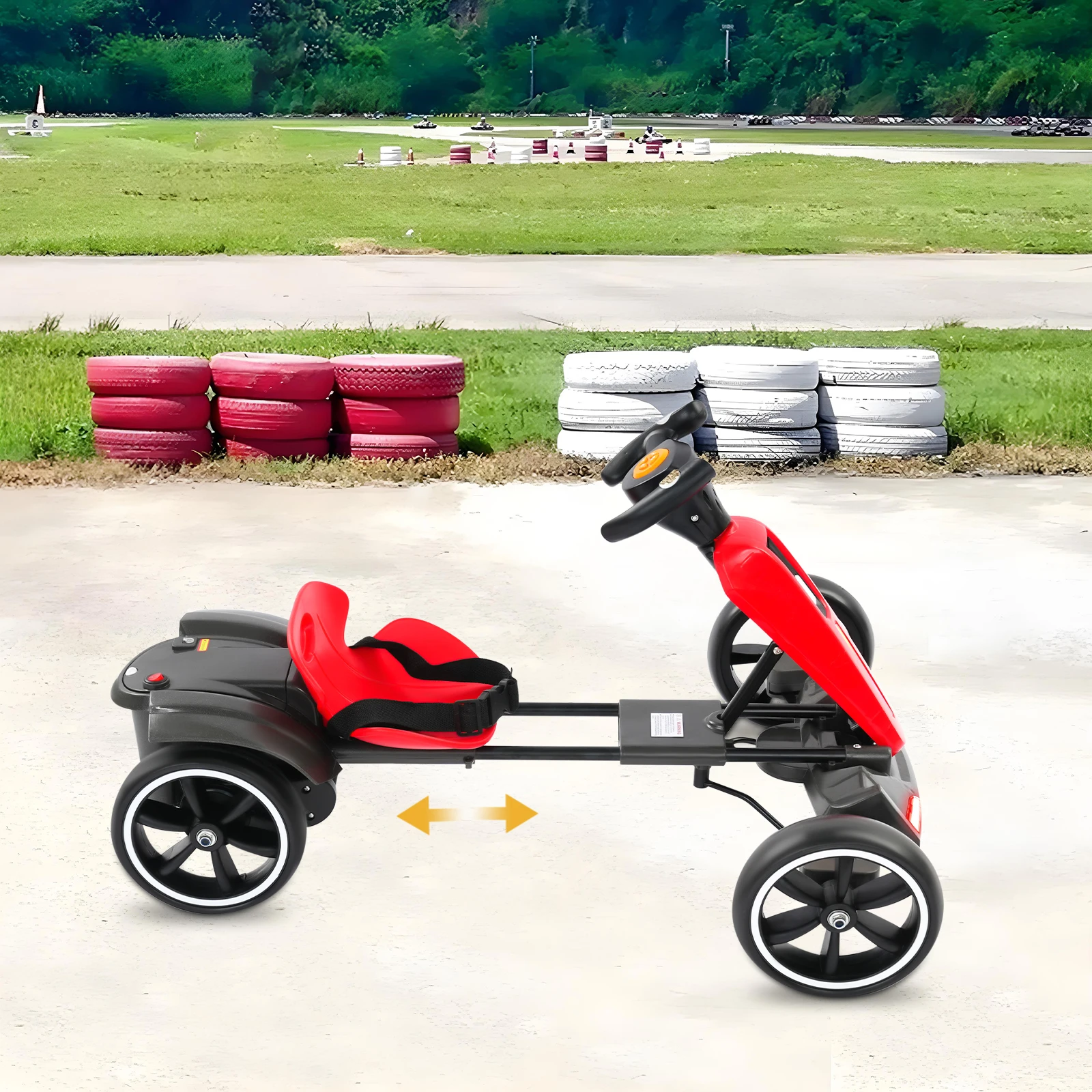 Go Kart électrique pliable en PP, Go-Karts à pédale autoportante avec siège réglable et musique/lumières pour enfants de 3 à 8 ans