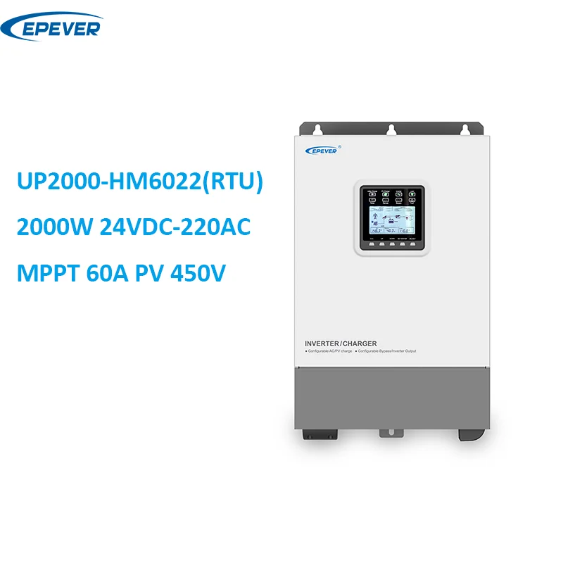 

EPever UP-HI Inverter Charger UP2000-HM6022(RTU) 2000W 24VDC To 220VAC Pure Sine Wave Hybrid Solar Inverter Built-in 60A MPPT