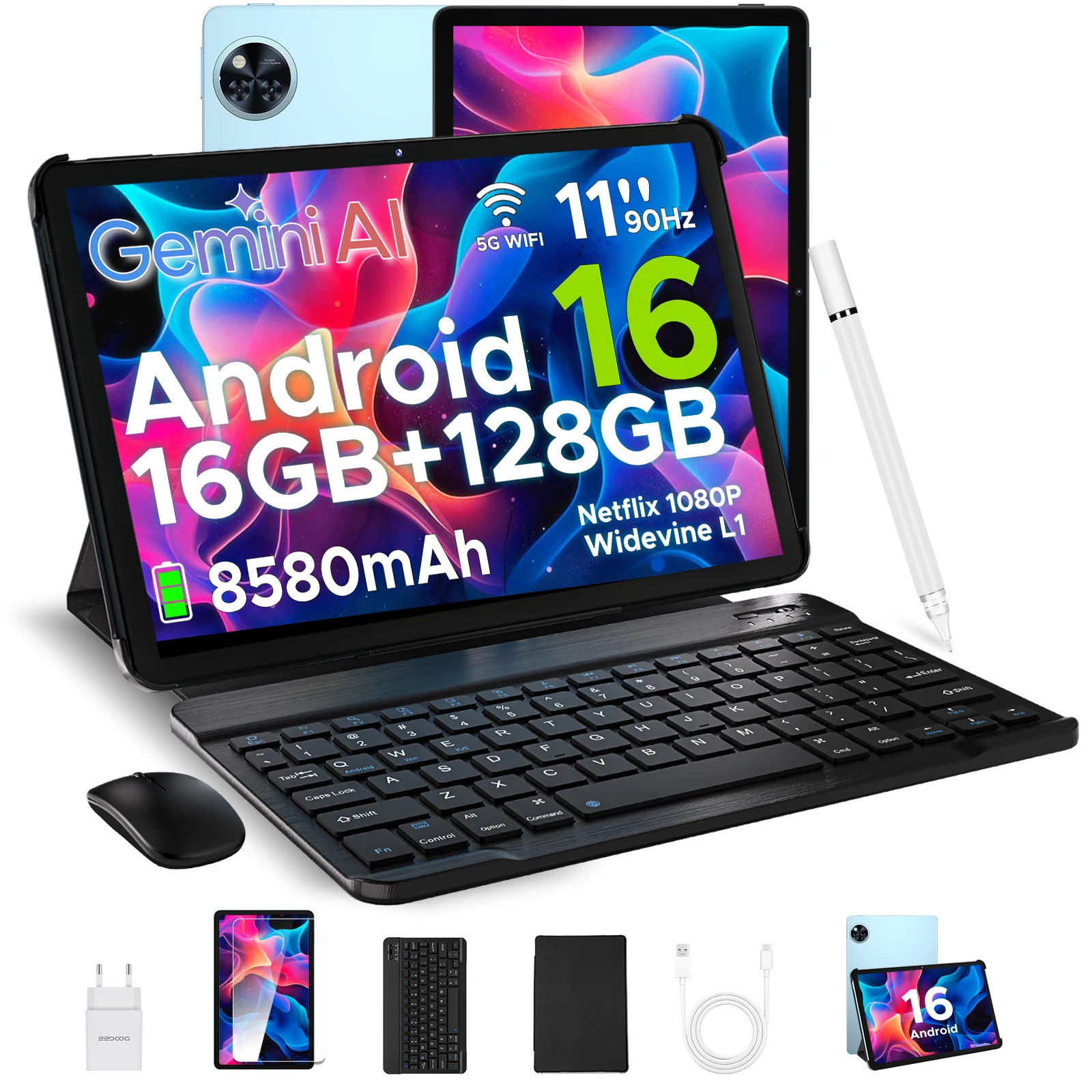 DOOGEE U11 Android 16 2 in 1 Tablet 11'' HD 90Hz Display 8580mAh Battery  T7200 Octa-Core 16GB(4+12) 128GB13MP+5MP Widevine L1
