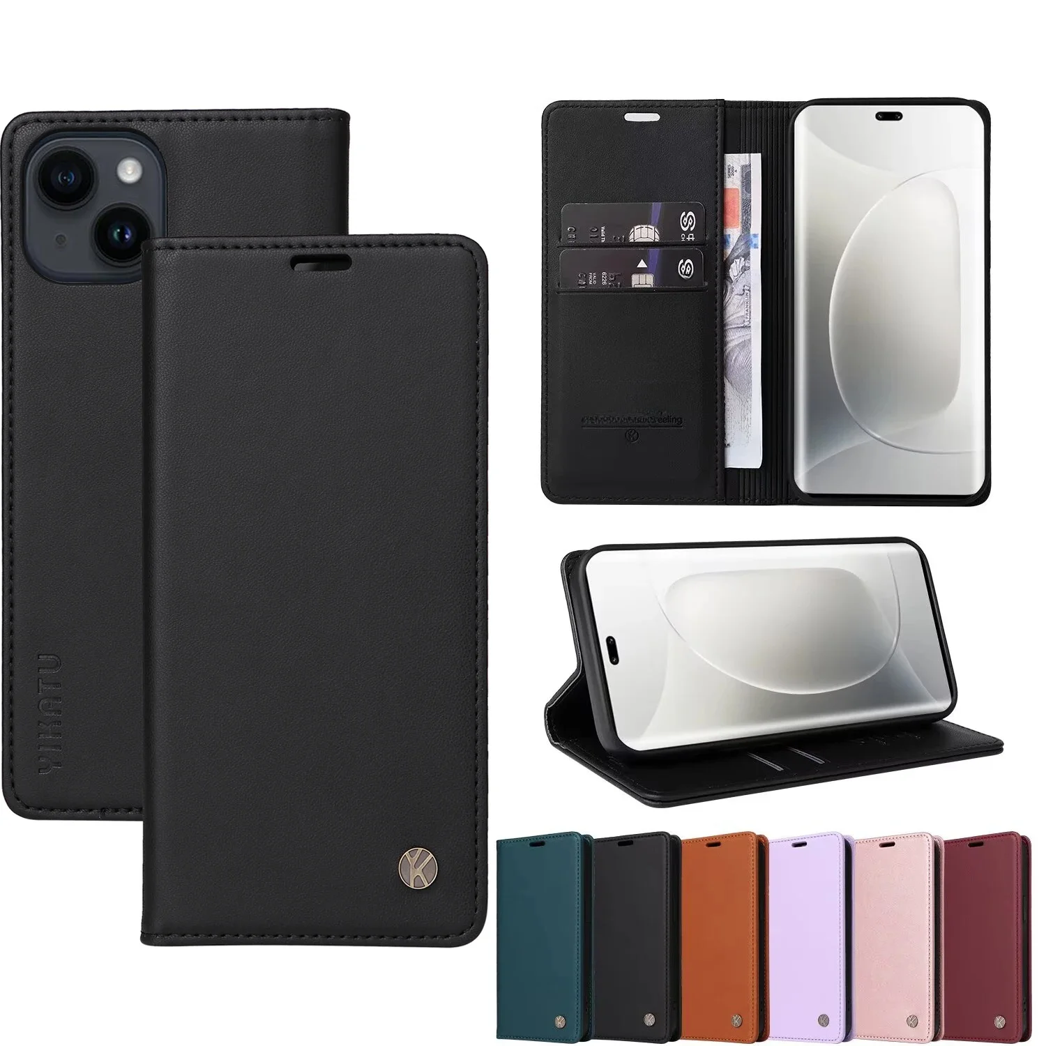 Portfel magnetyczny z klapką na kartę Skórzane etui na iPhone'a 16E 16 Pro Max 15 Plus 14 13 12 mini 11 8 7 RFID Blokowanie warstwy ochronnej — zdjęcie produktu 7